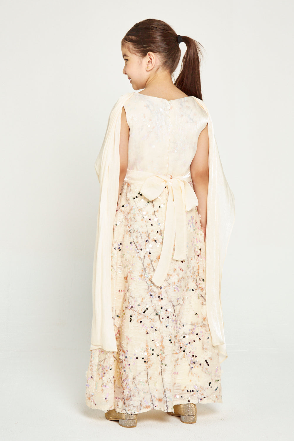 Embellished Gown with Draped Cape