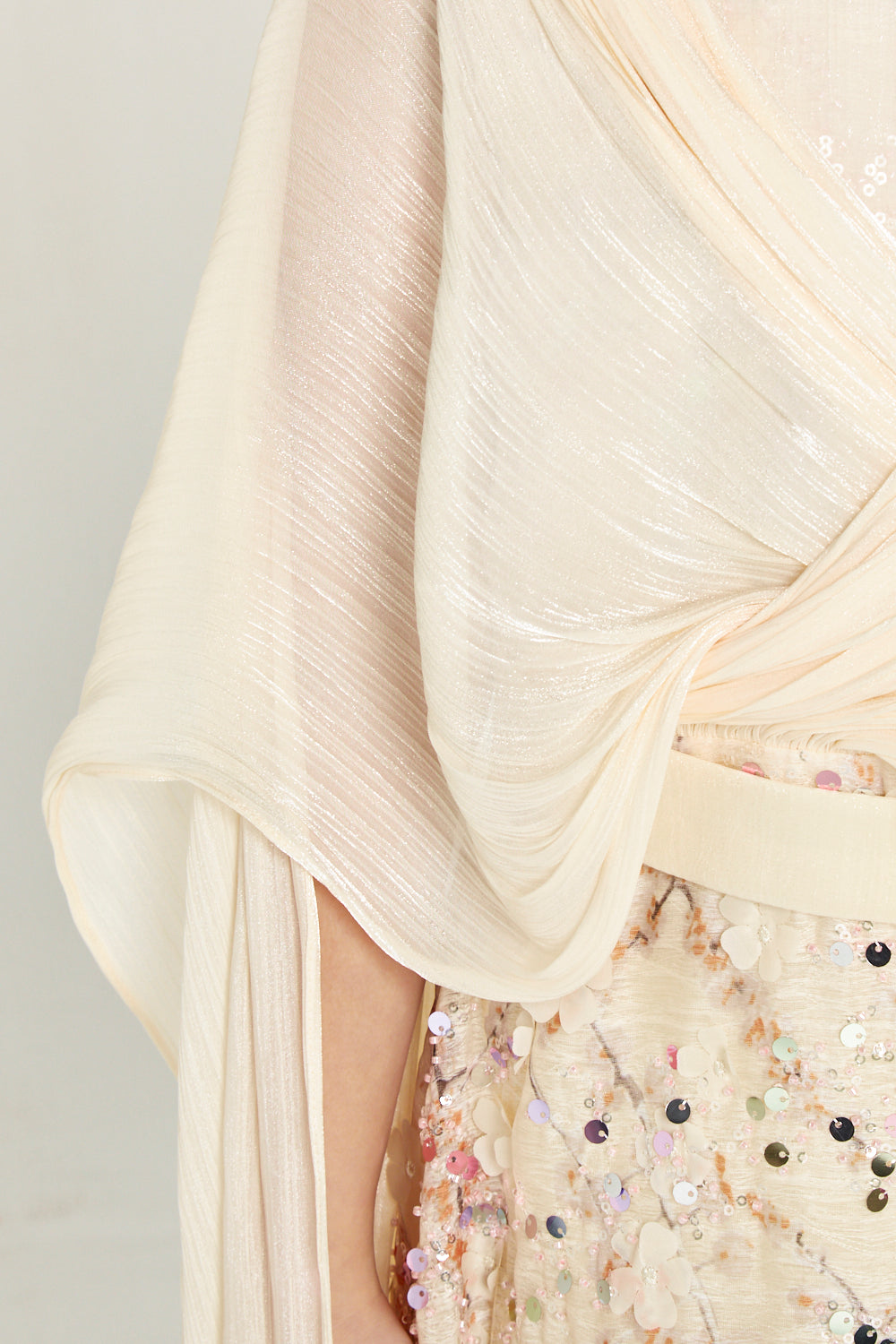 Embellished Gown with Draped Cape