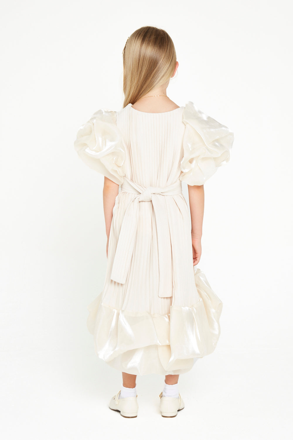 Pleated Puff Sleeve Gown