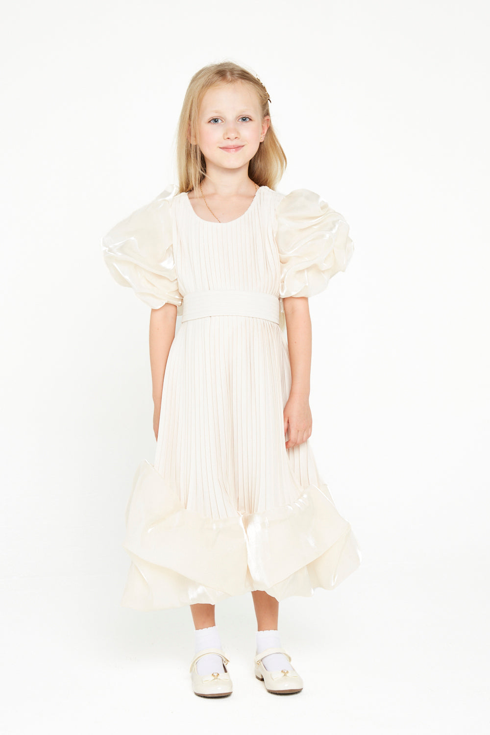 Pleated Puff Sleeve Gown
