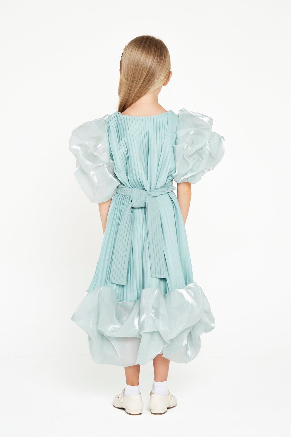 Pleated Puff Sleeve Gown