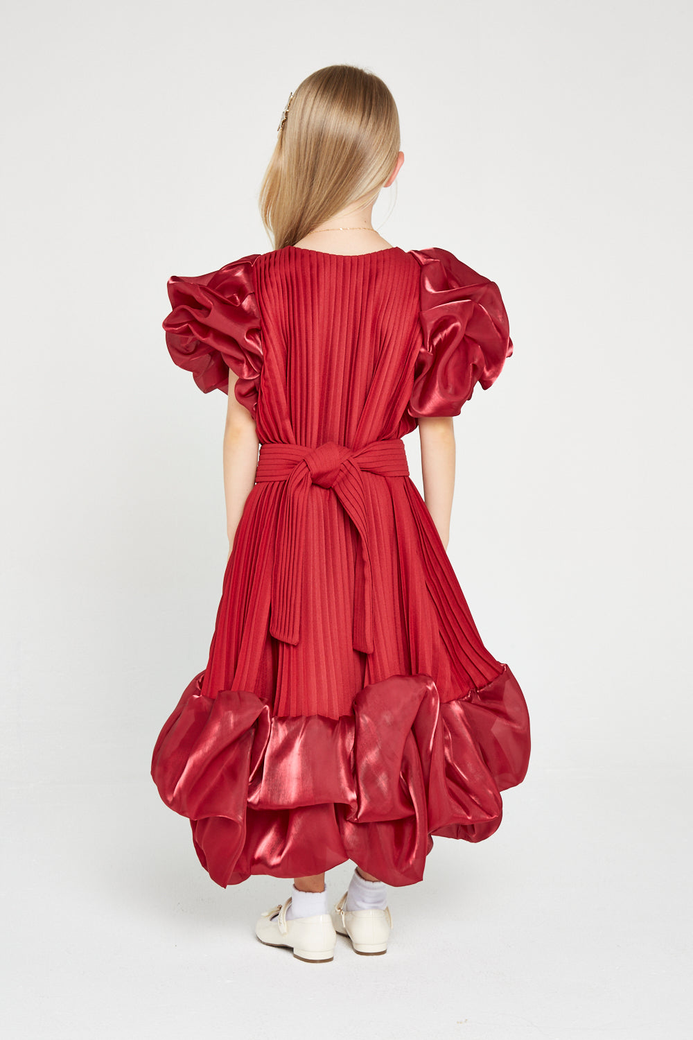 Pleated Puff Sleeve Gown