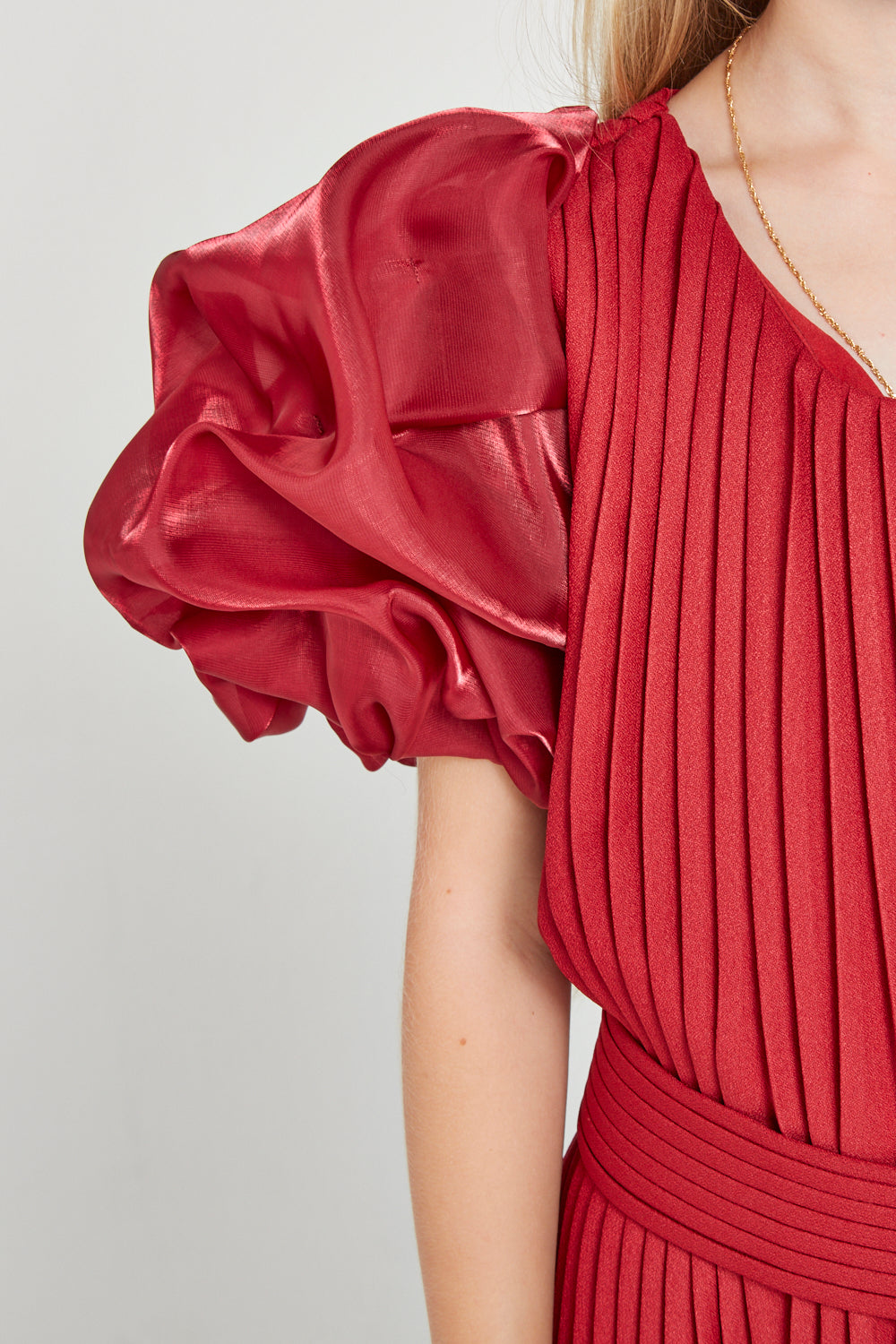 Pleated Puff Sleeve Gown