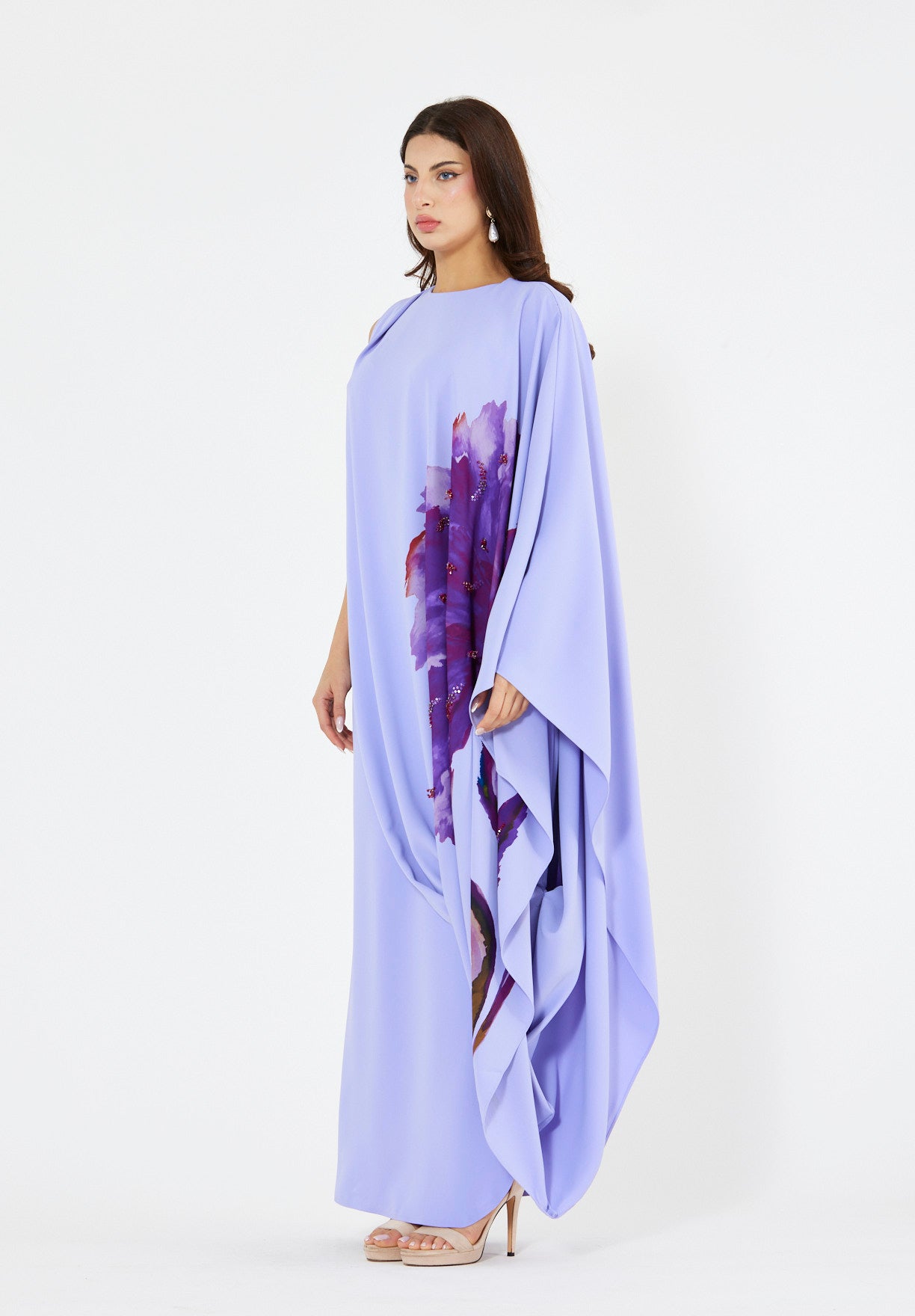 Floral Bloom Asymmetrical Draped Gown