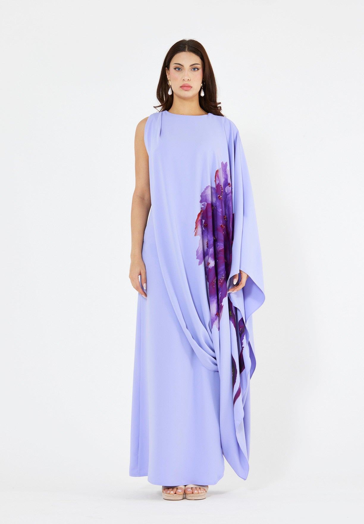 Floral Bloom Asymmetrical Draped Gown