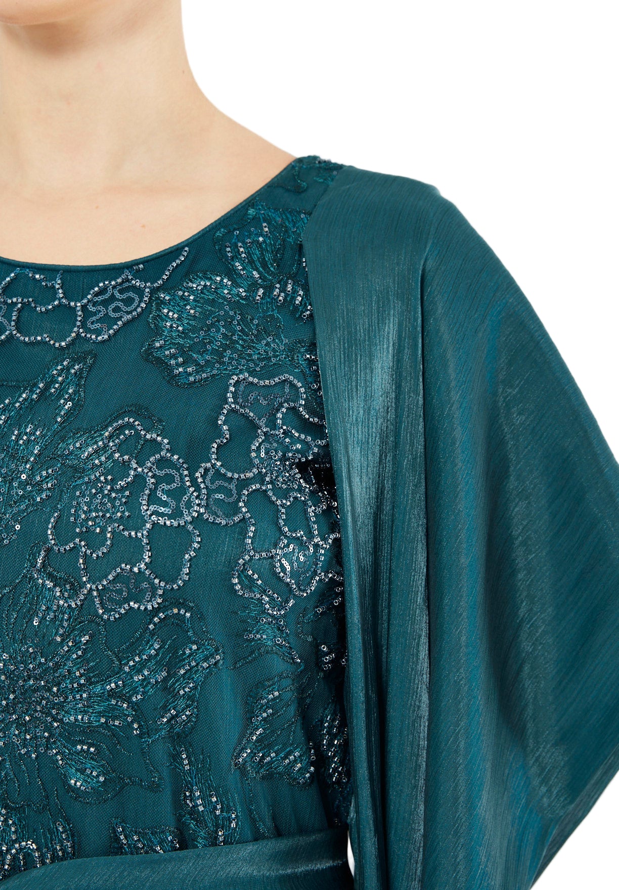 All-Over Embellished Gown With Soft Organza Sleeves