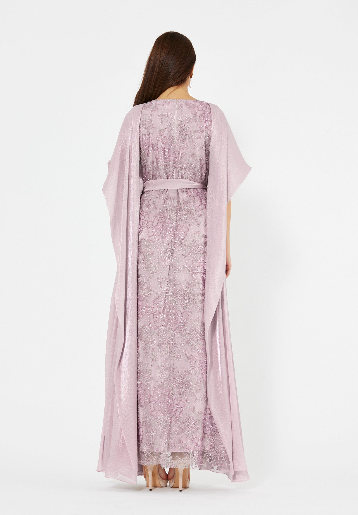 All-Over Embellished Gown With Soft Organza Sleeves