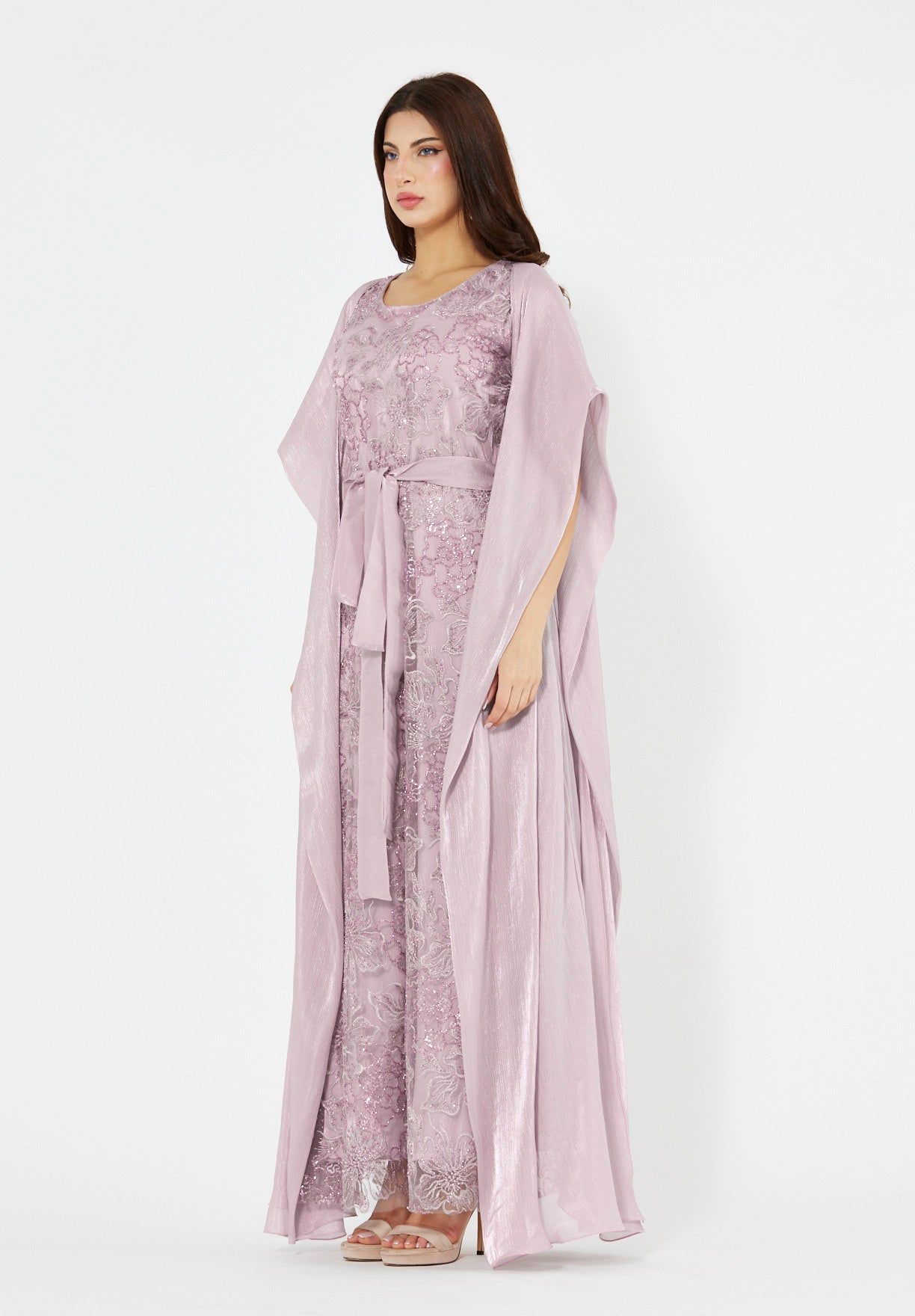 All-Over Embellished Gown With Soft Organza Sleeves