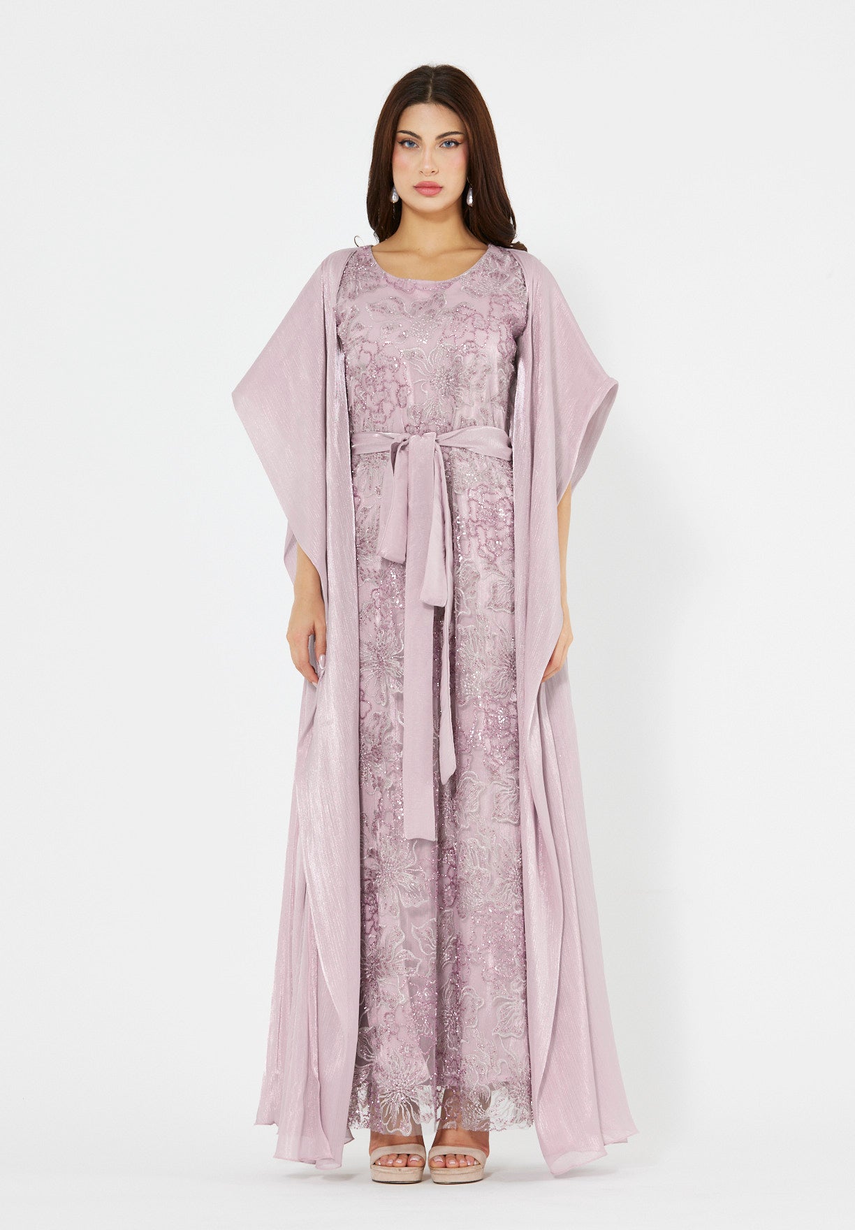 All-Over Embellished Gown With Soft Organza Sleeves