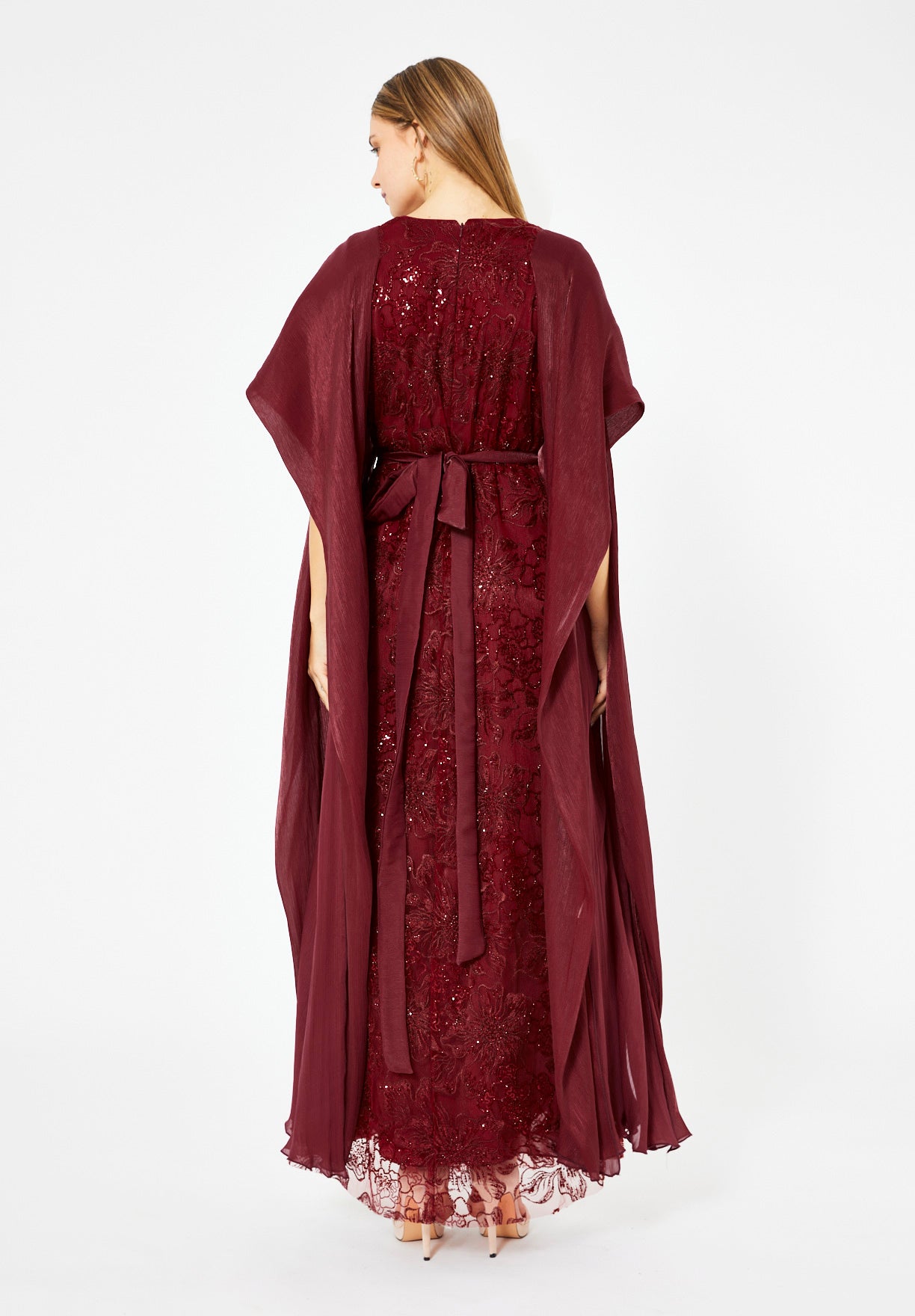 All-Over Embellished Gown With Soft Organza Sleeves