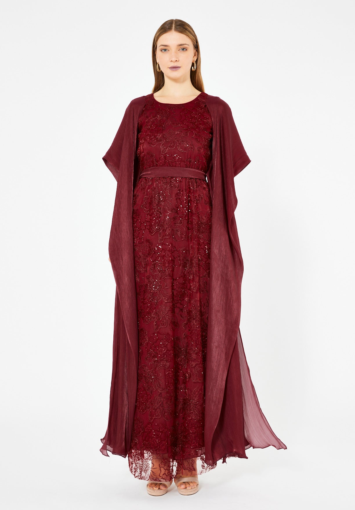 All-Over Embellished Gown With Soft Organza Sleeves