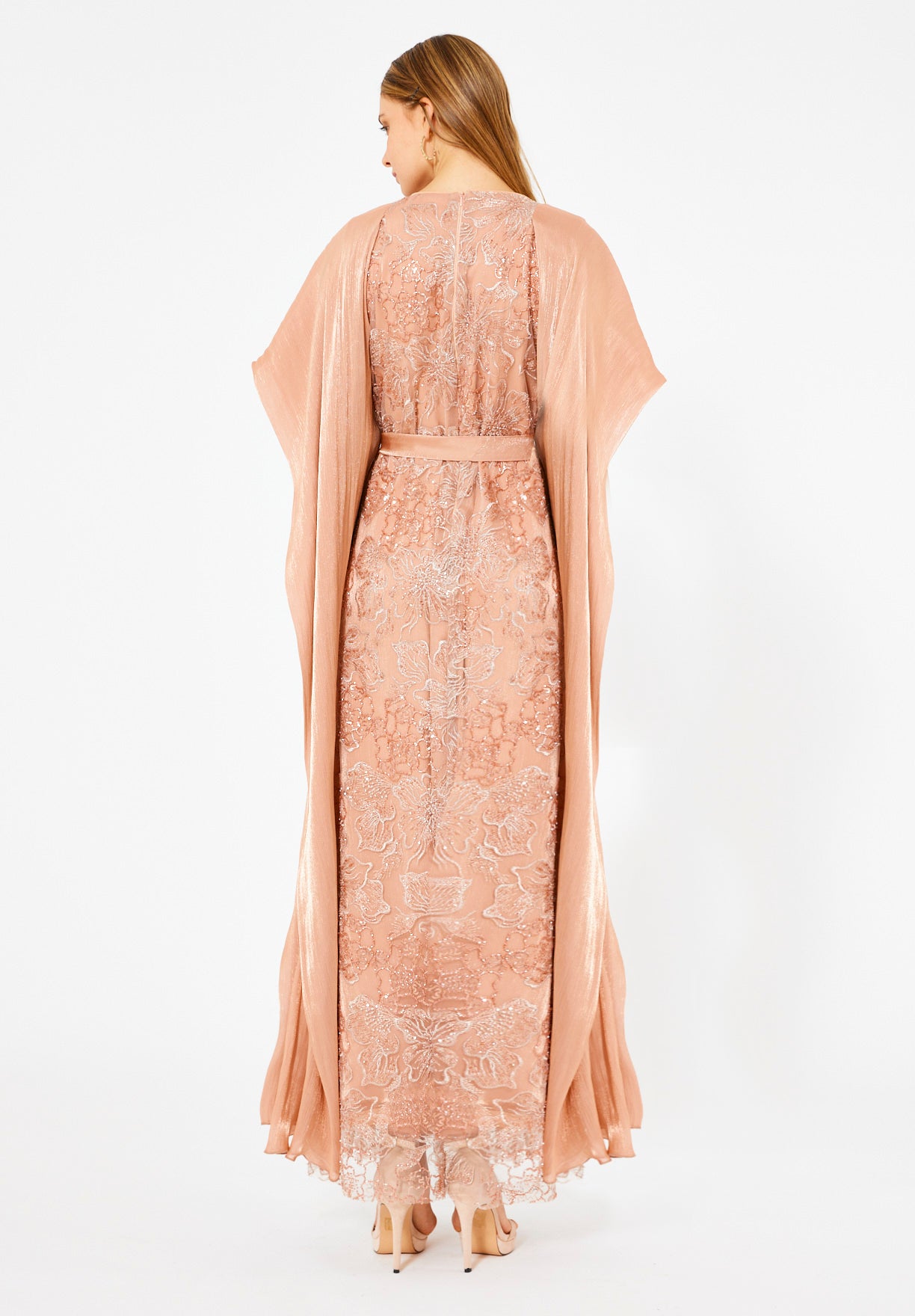 All-Over Embellished Gown With Soft Organza Sleeves