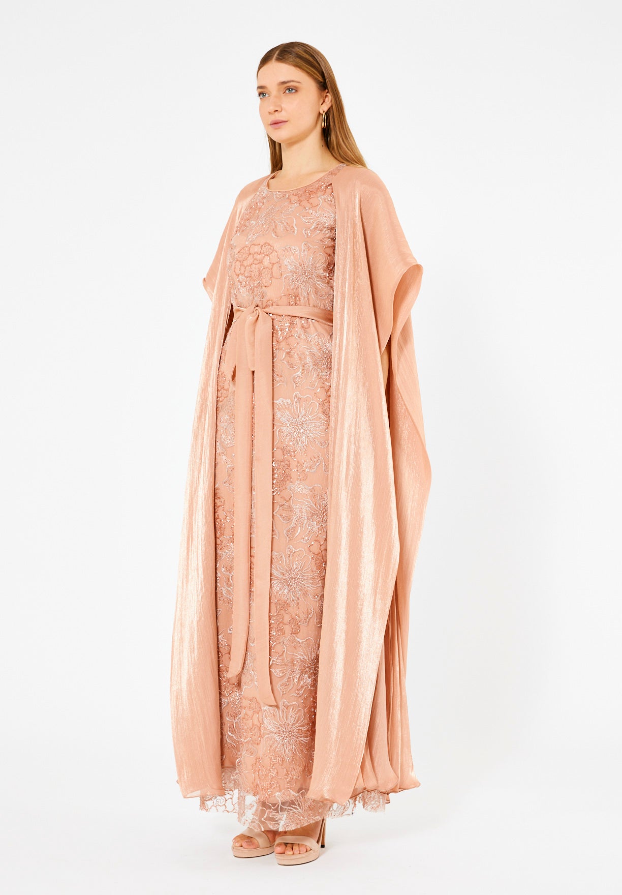 All-Over Embellished Gown With Soft Organza Sleeves