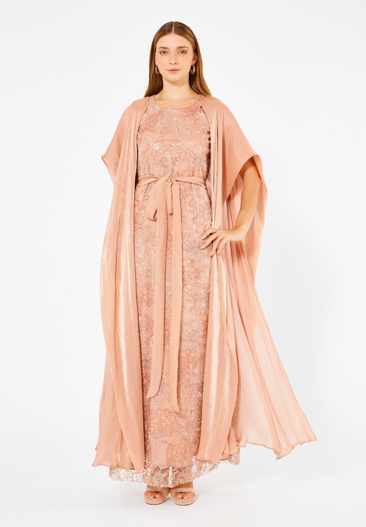 All-Over Embellished Gown With Soft Organza Sleeves