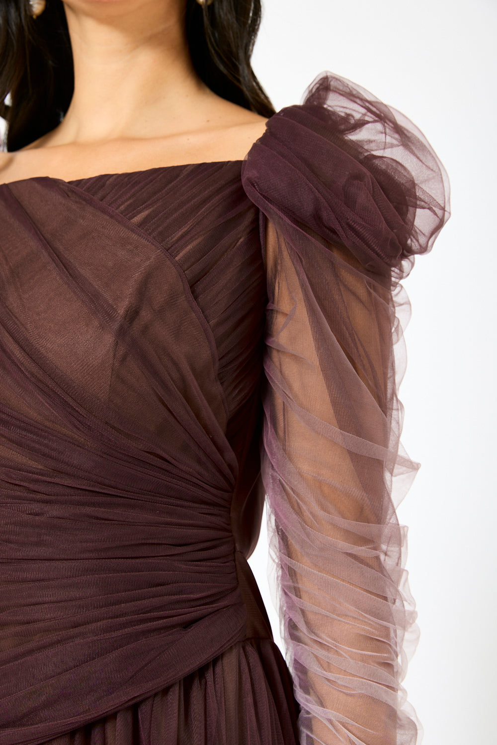 Ruched أومبير تول مساء ثوب