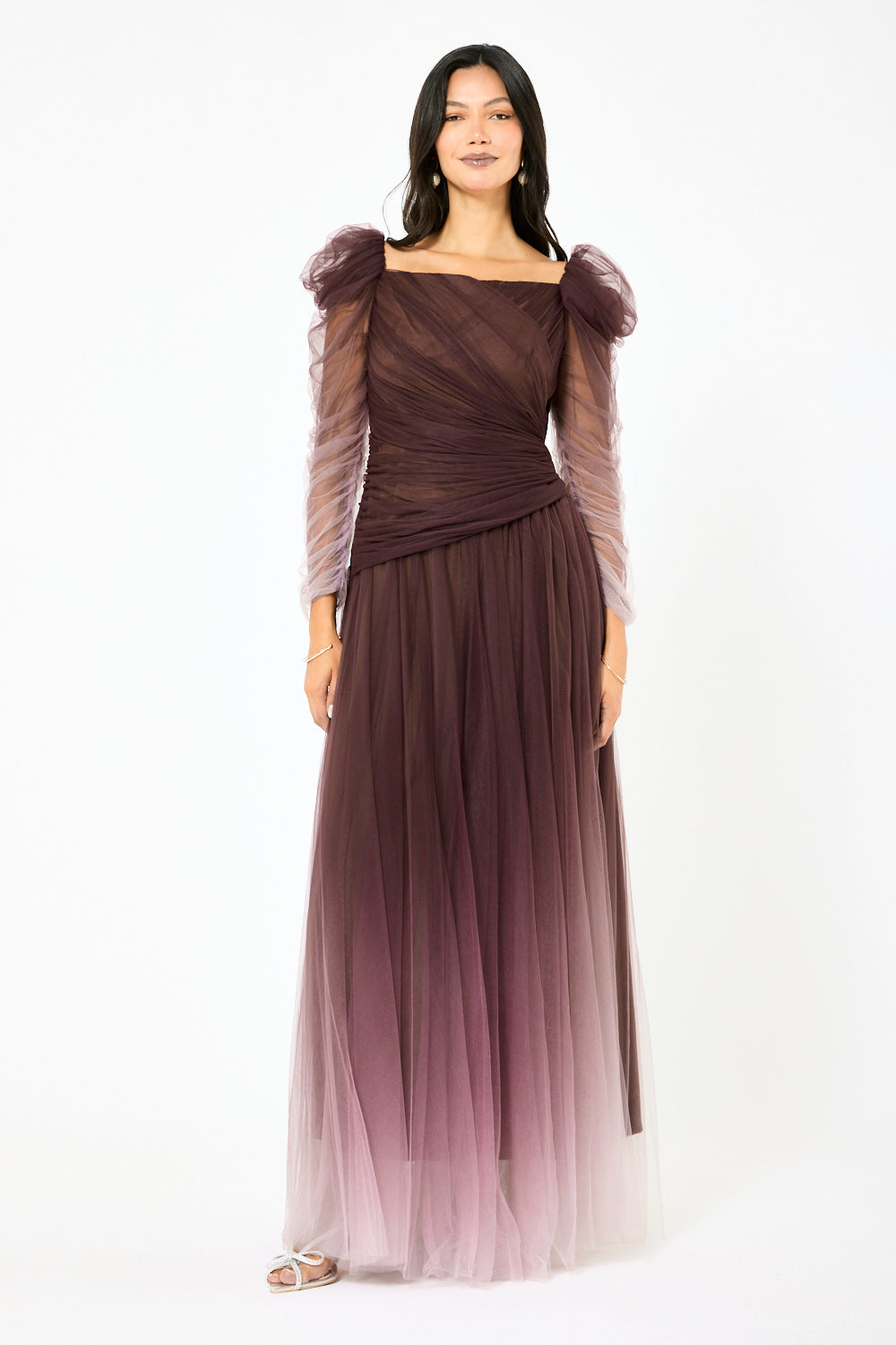 Ruched أومبير تول مساء ثوب