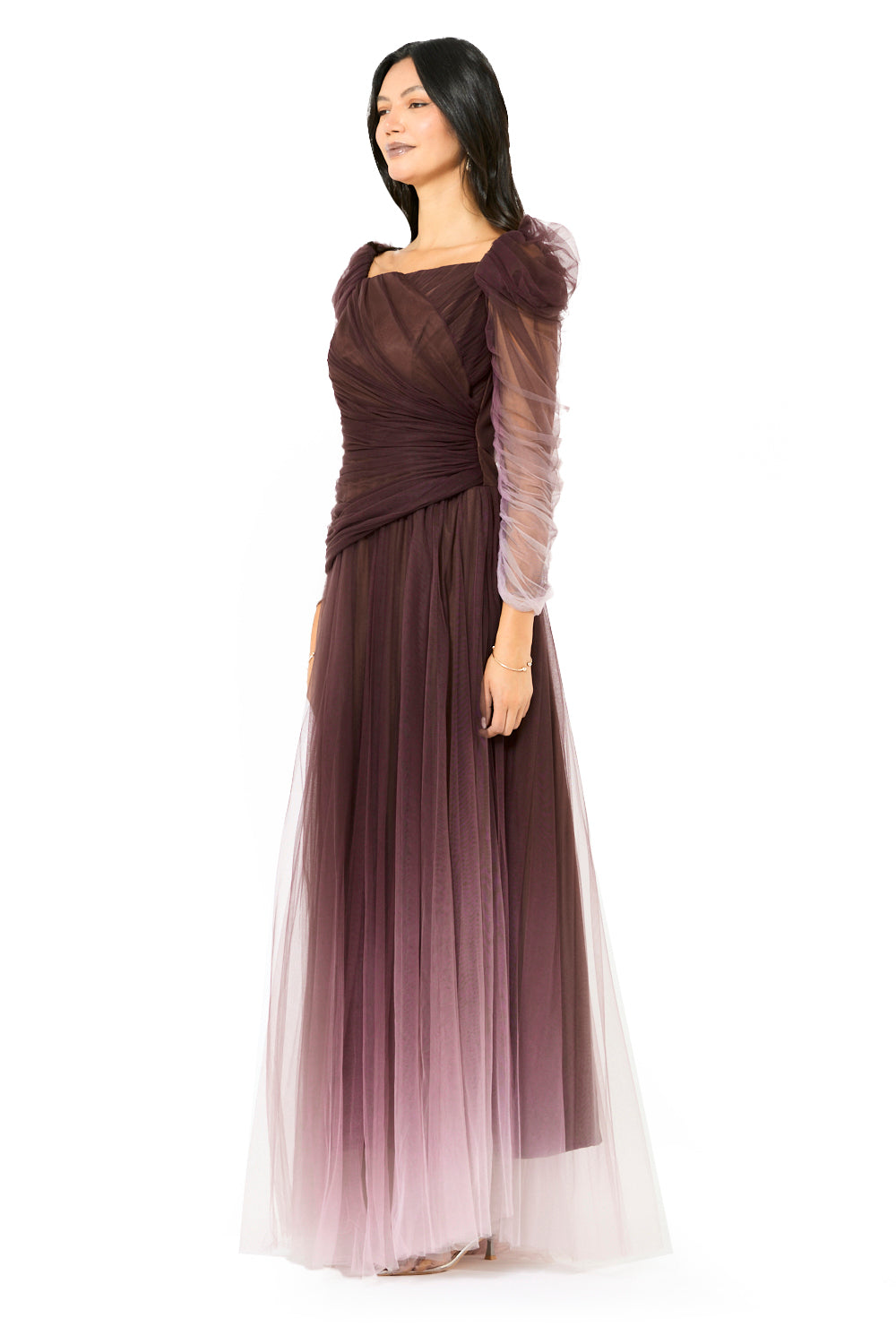 Ruched أومبير تول مساء ثوب