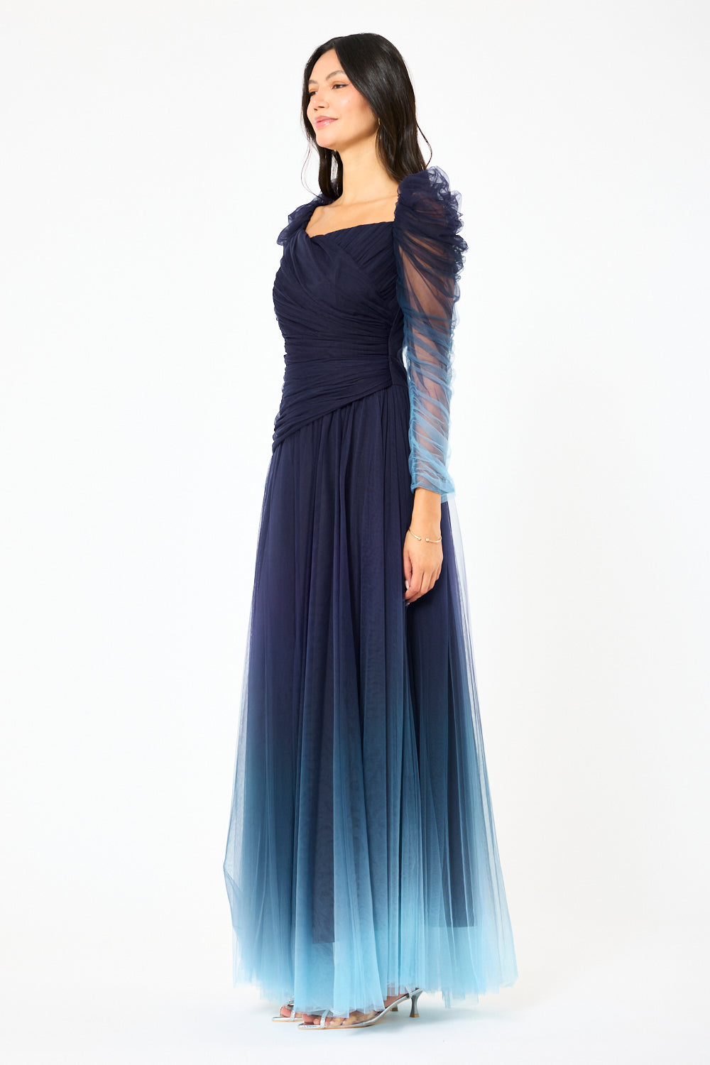 Ruched أومبير تول مساء ثوب