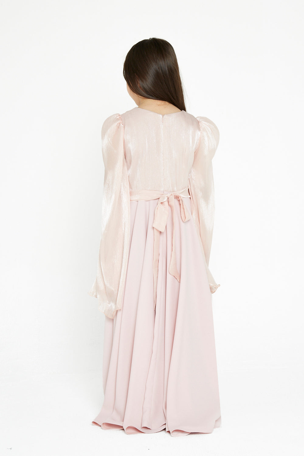 Shimmer-Sleeve Asymmetrical Gown
