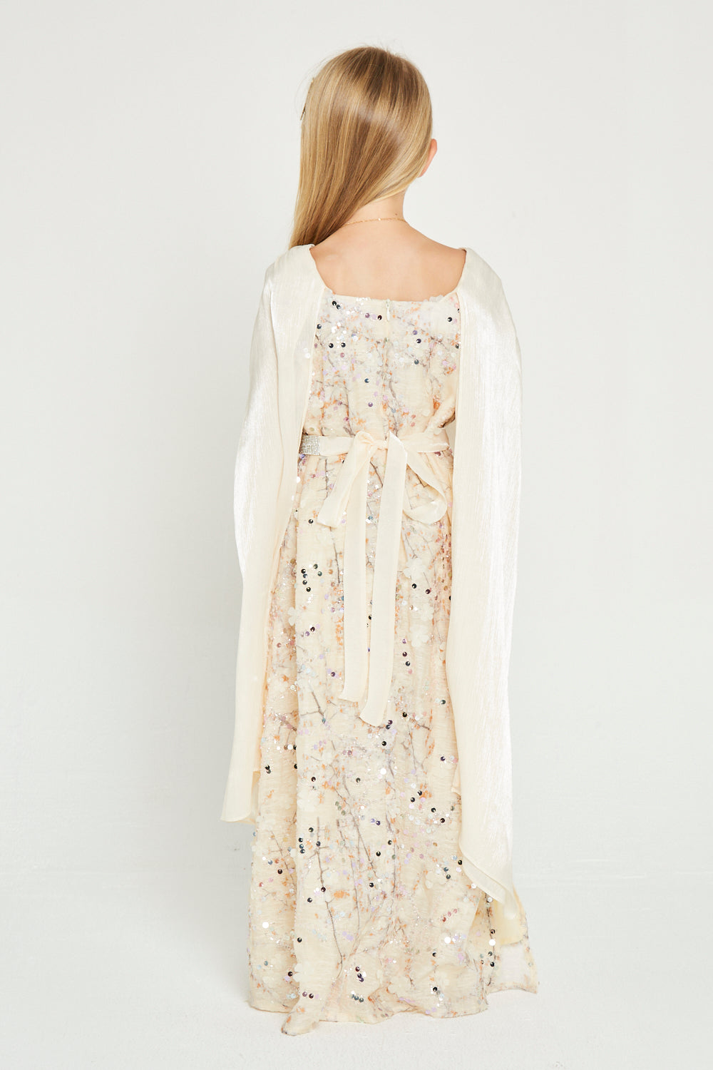 Sequin Gown with Sheer Cape