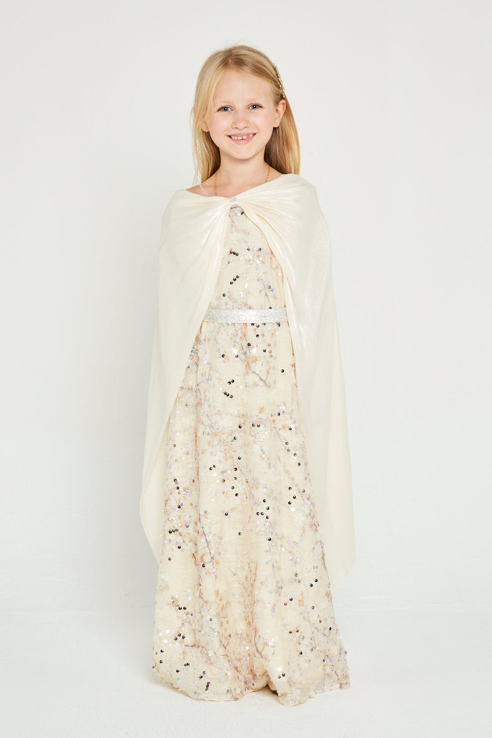 Sequin Gown with Sheer Cape