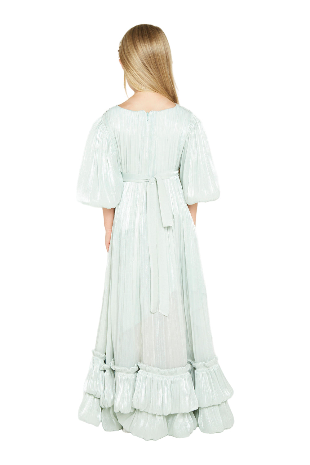 Organza Pleated Gown with Bubble Hem