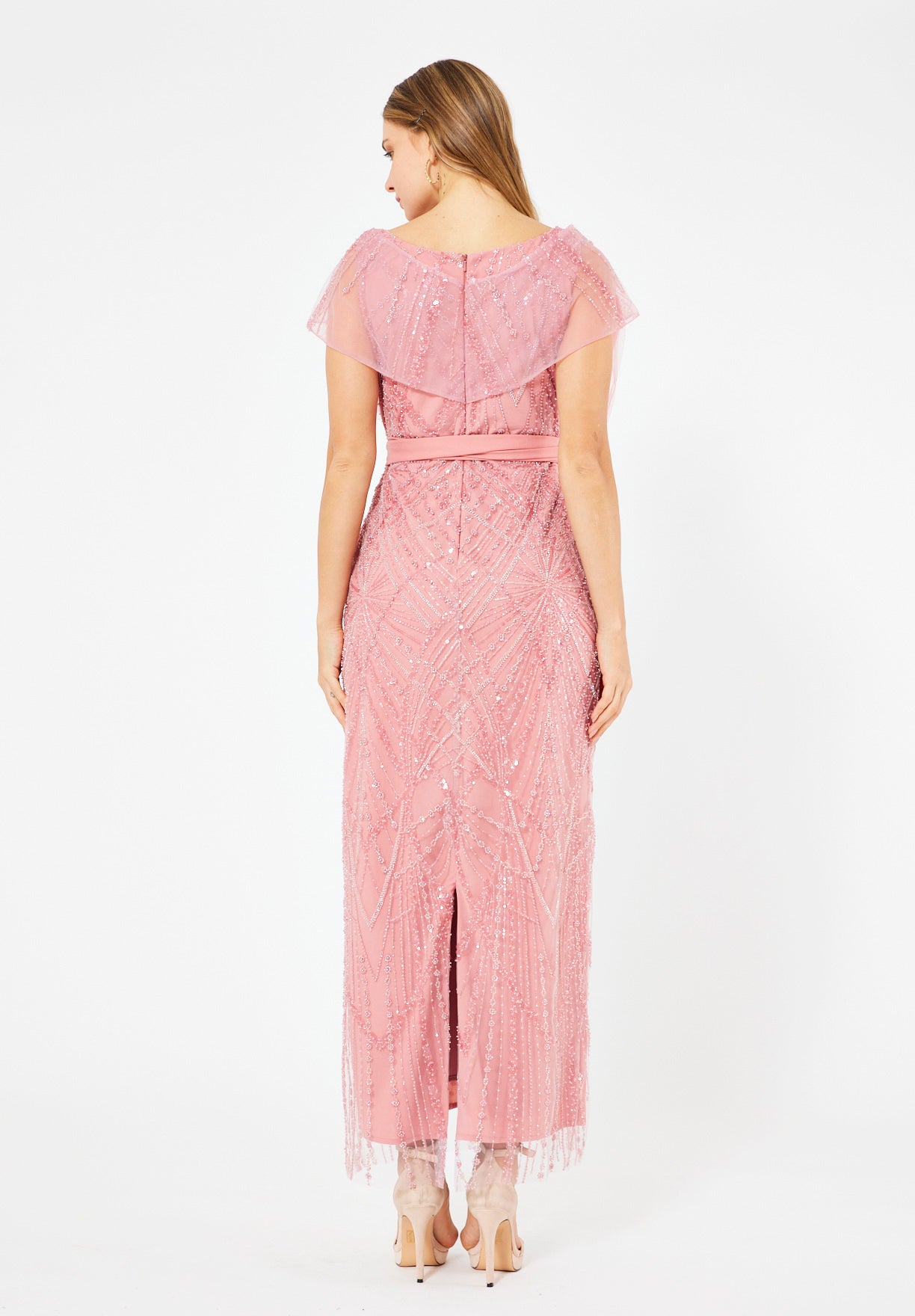 Tulle-Draped Embellished Column Gown