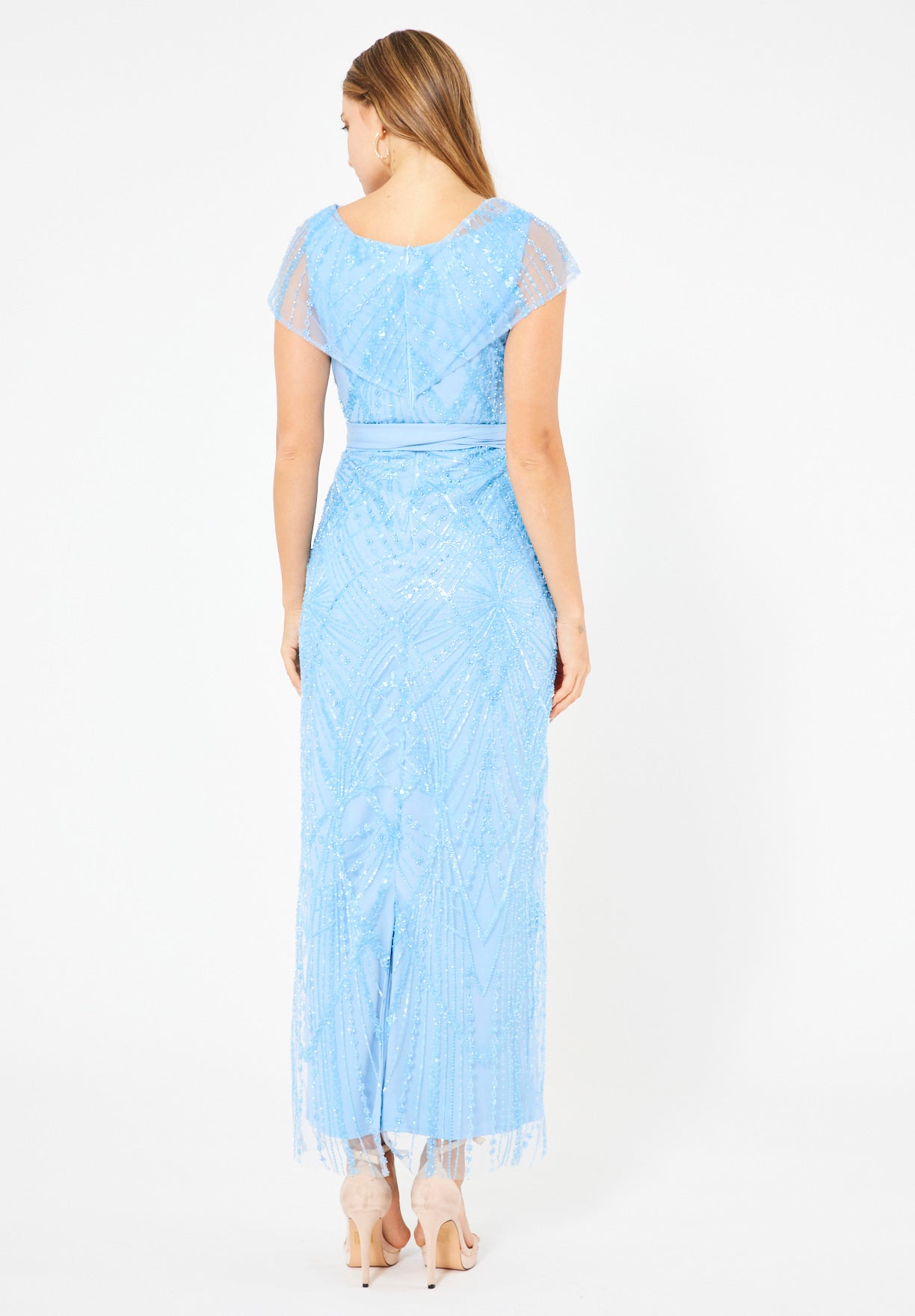 Tulle-Draped Embellished Column Gown