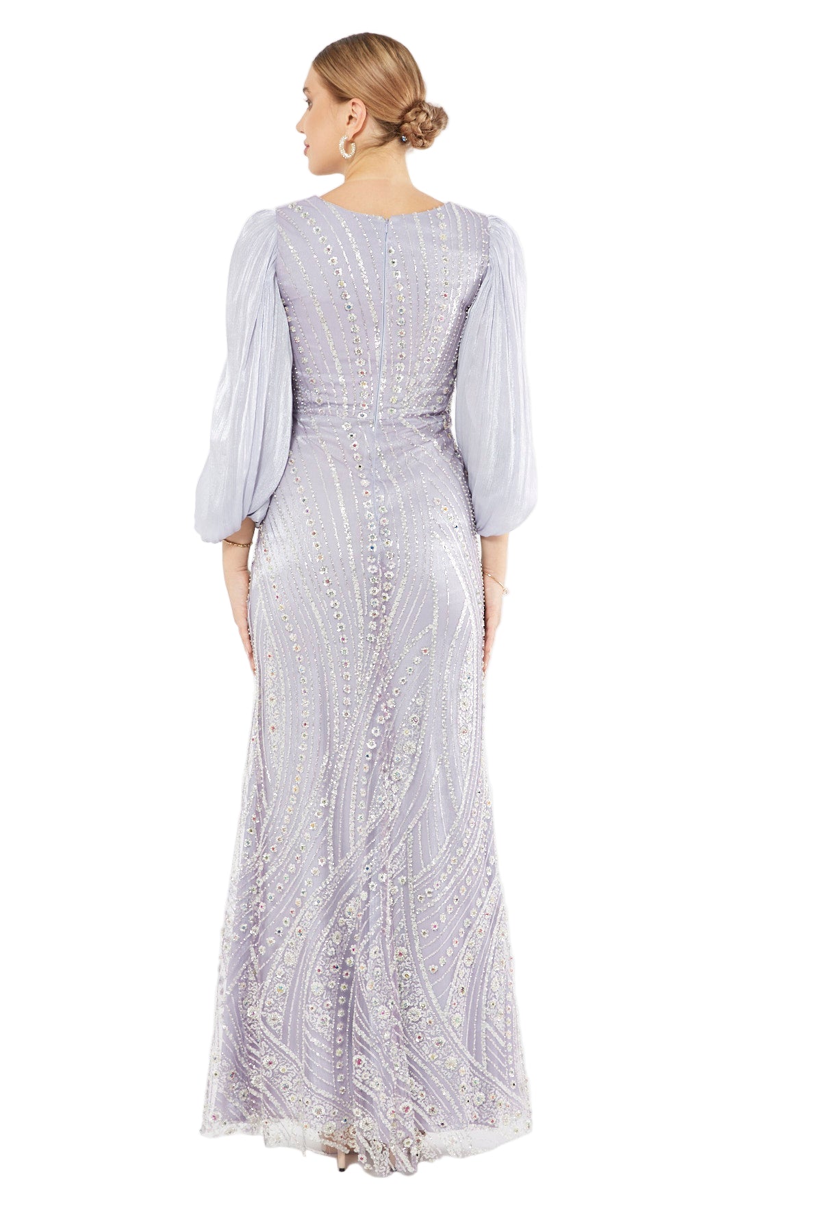 Embellished Fitted Gown with Organza Drape