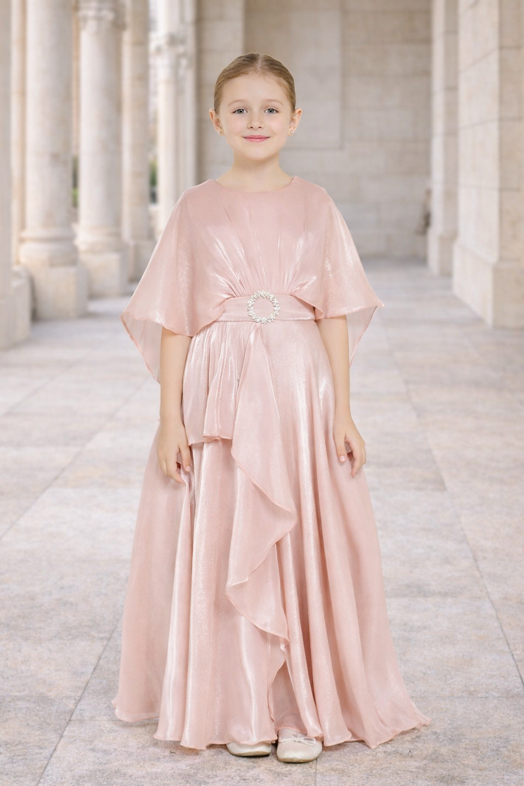 Shimmer Flowy Belle Gown with Crystal Buckle