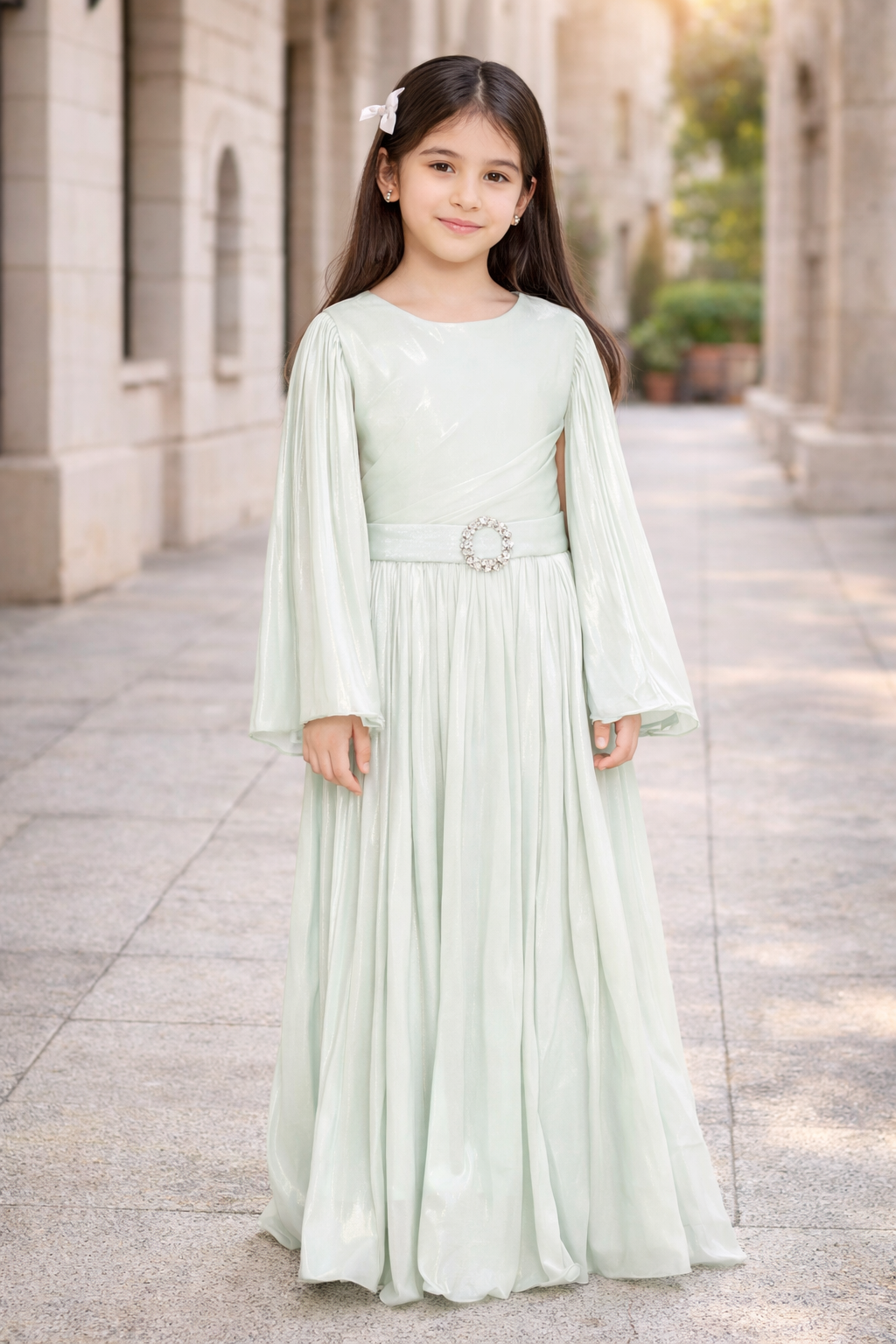 Shimmer Flowy Bloom Dress with Crystal Buckle