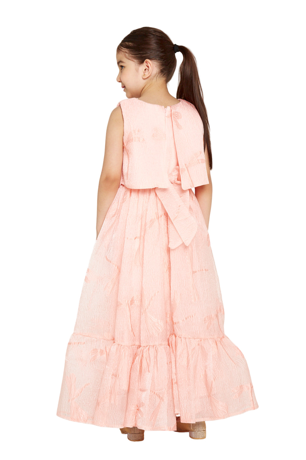 Crystal Brooch Accent Ruffle Hem Dress