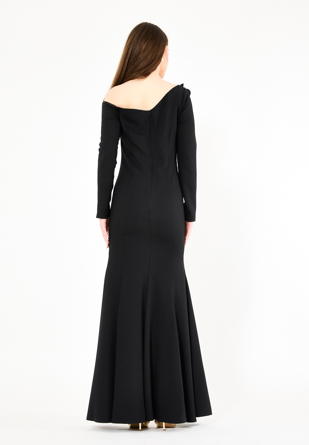 3D Floral Applique Elegance Off-Shoulder Gown