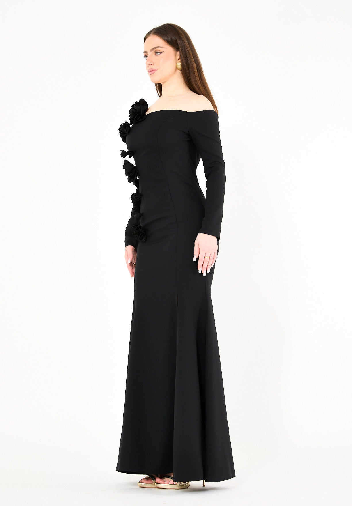 3D Floral Applique Elegance Off-Shoulder Gown