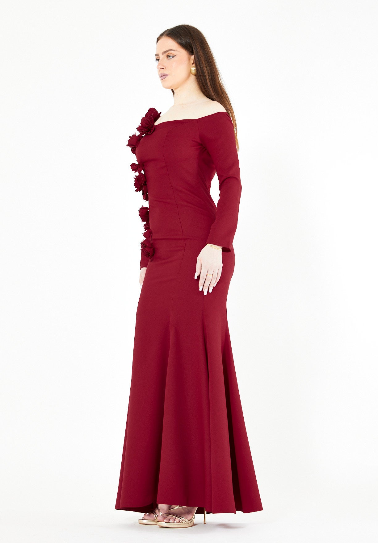 3D Floral Applique Elegance Off-Shoulder Gown