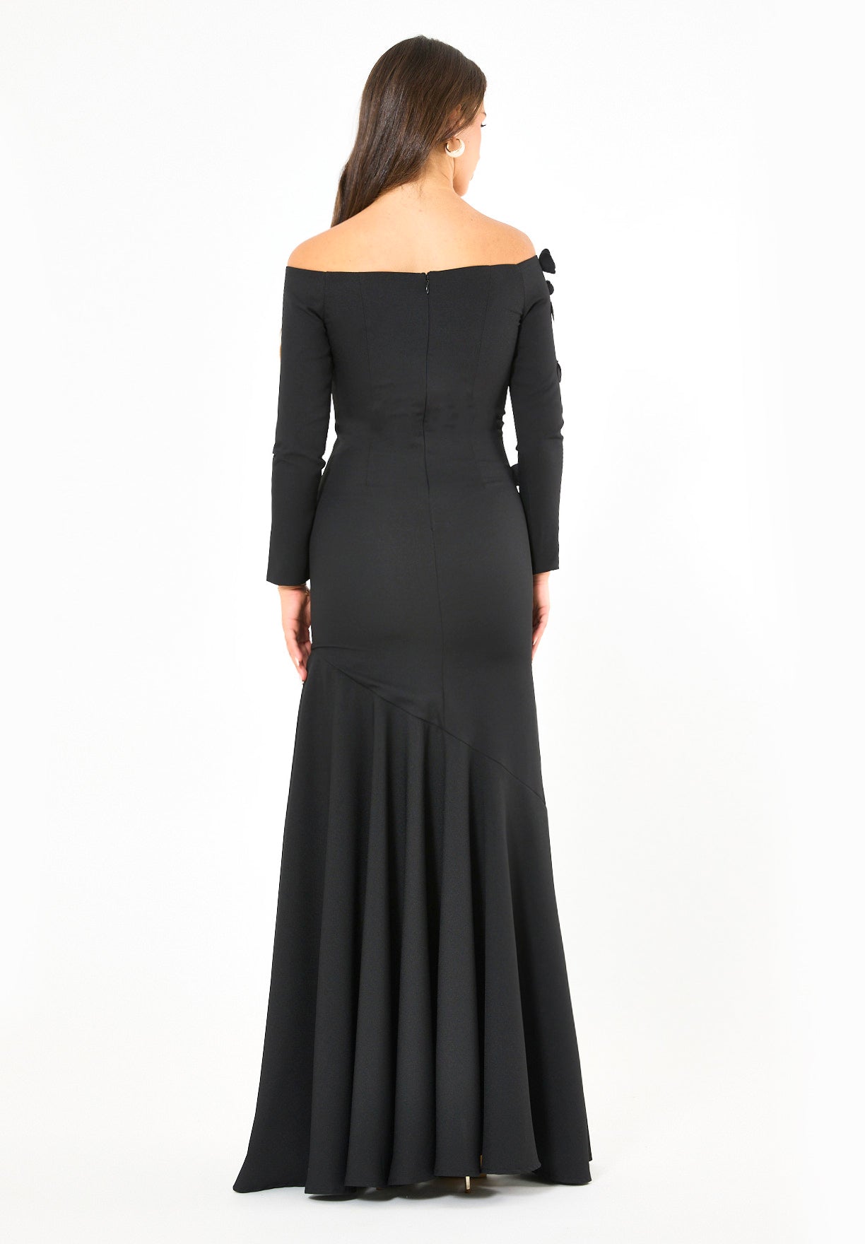 Elegant 3D Petal Adorned Off-Shoulder Gown