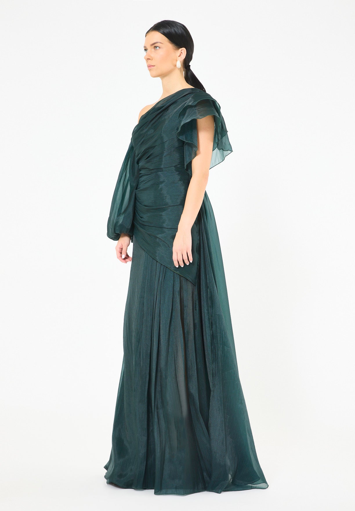 Aysmmetrical One-Shoulder Draped Gown