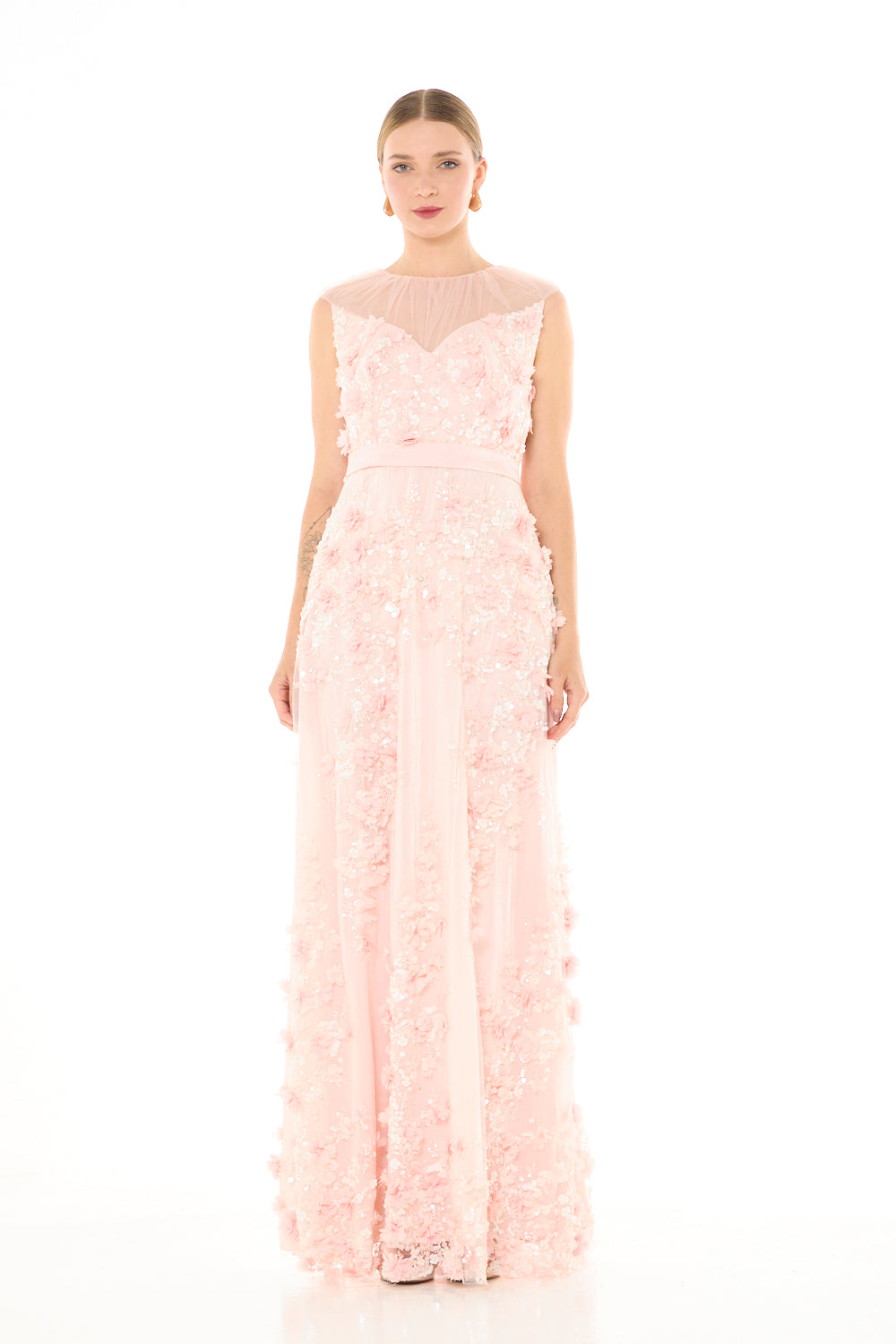 Floral Appliqué Overlay Gown