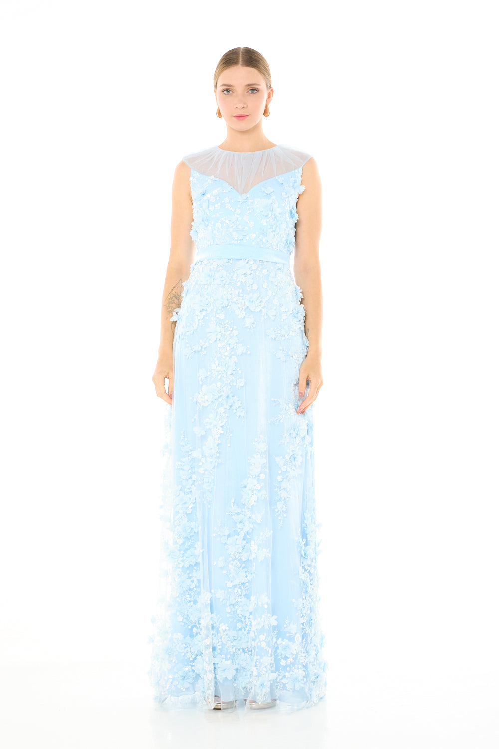 Floral Appliqué Overlay Gown