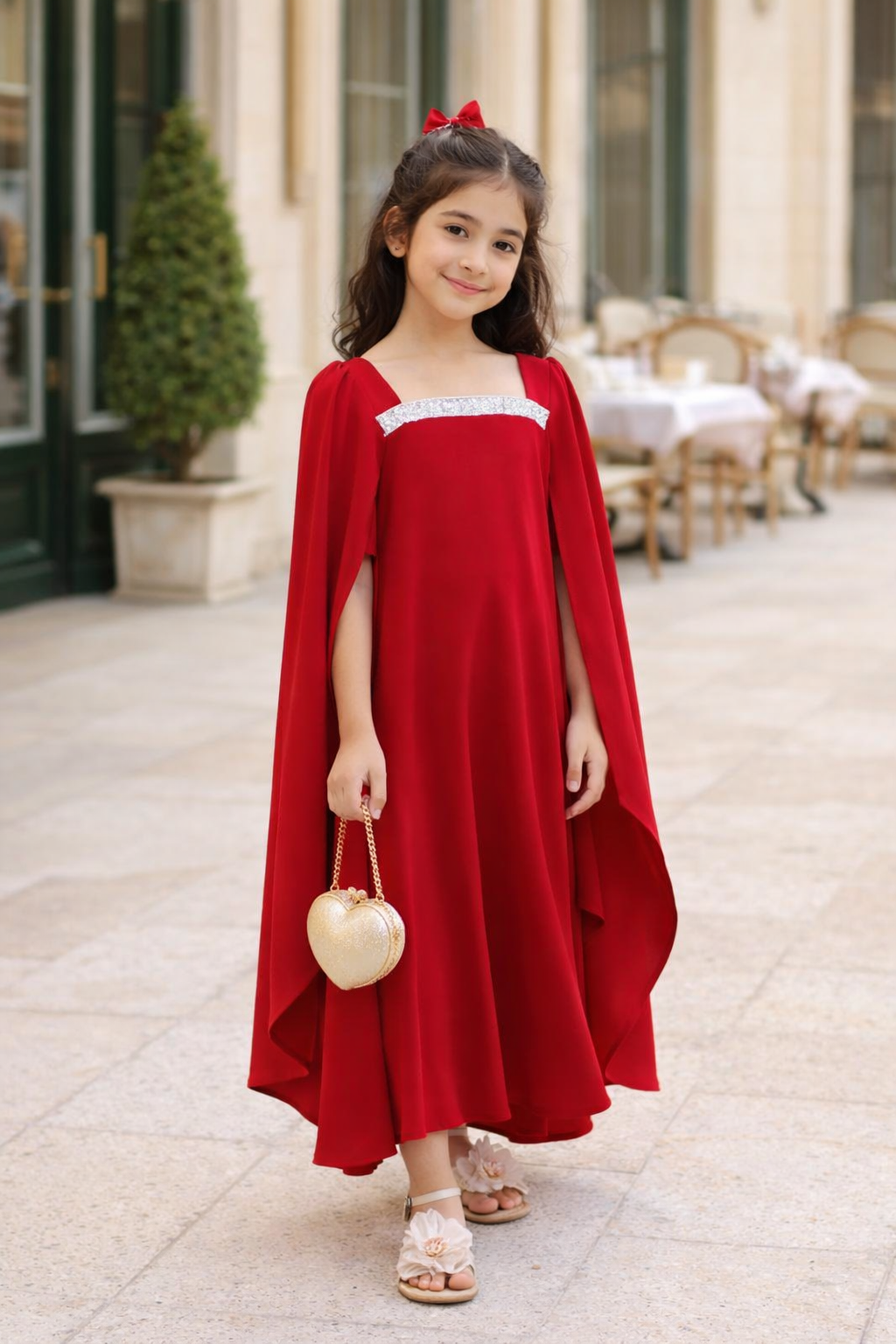 Crimson Whisper Cape Dress