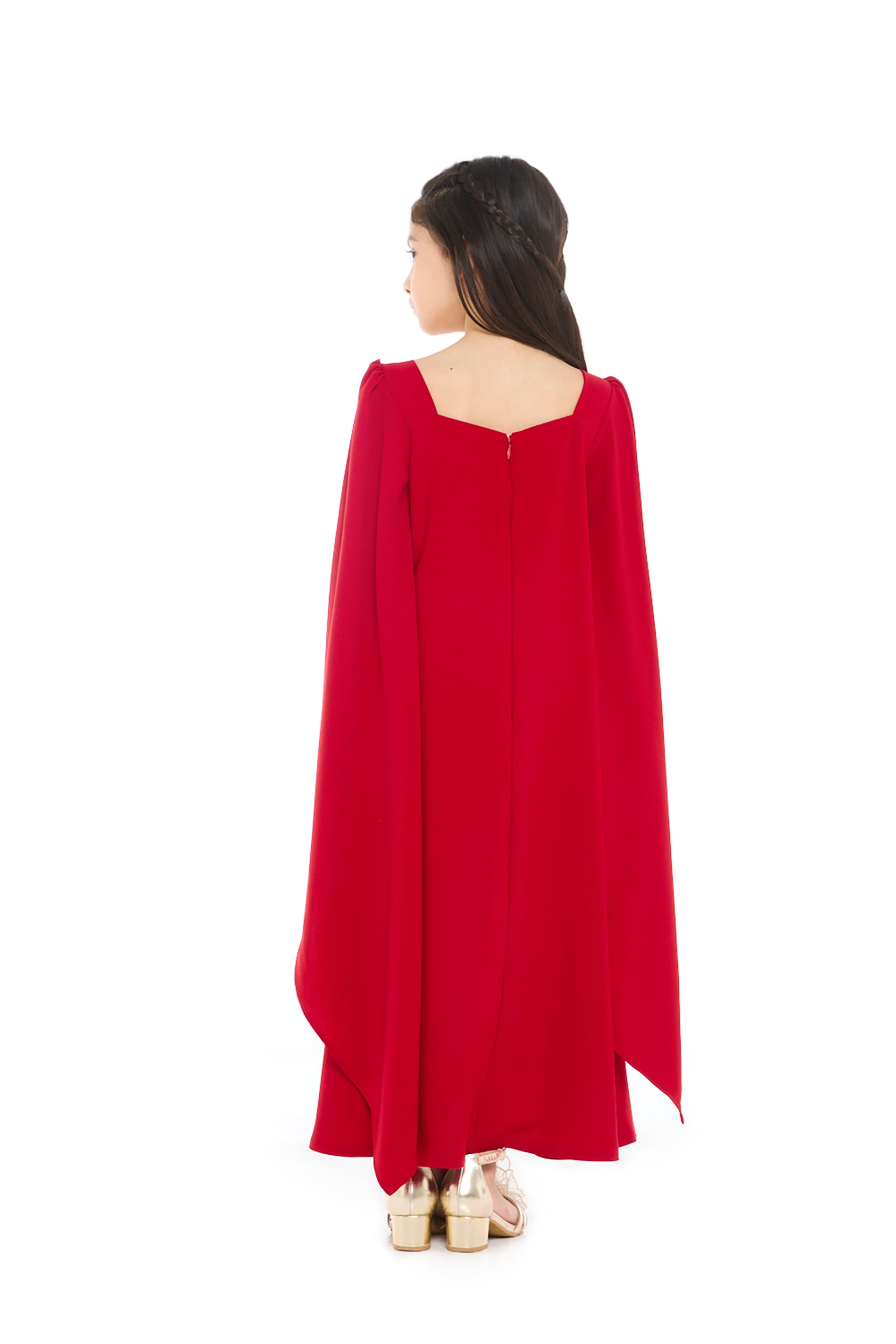 Crimson Whisper Cape Dress