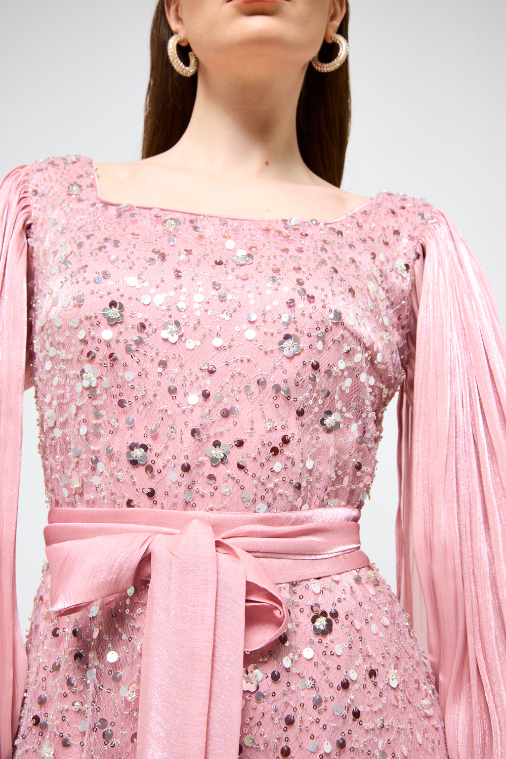 Sequin Embellished Balloon Sleeve Maxi Dress