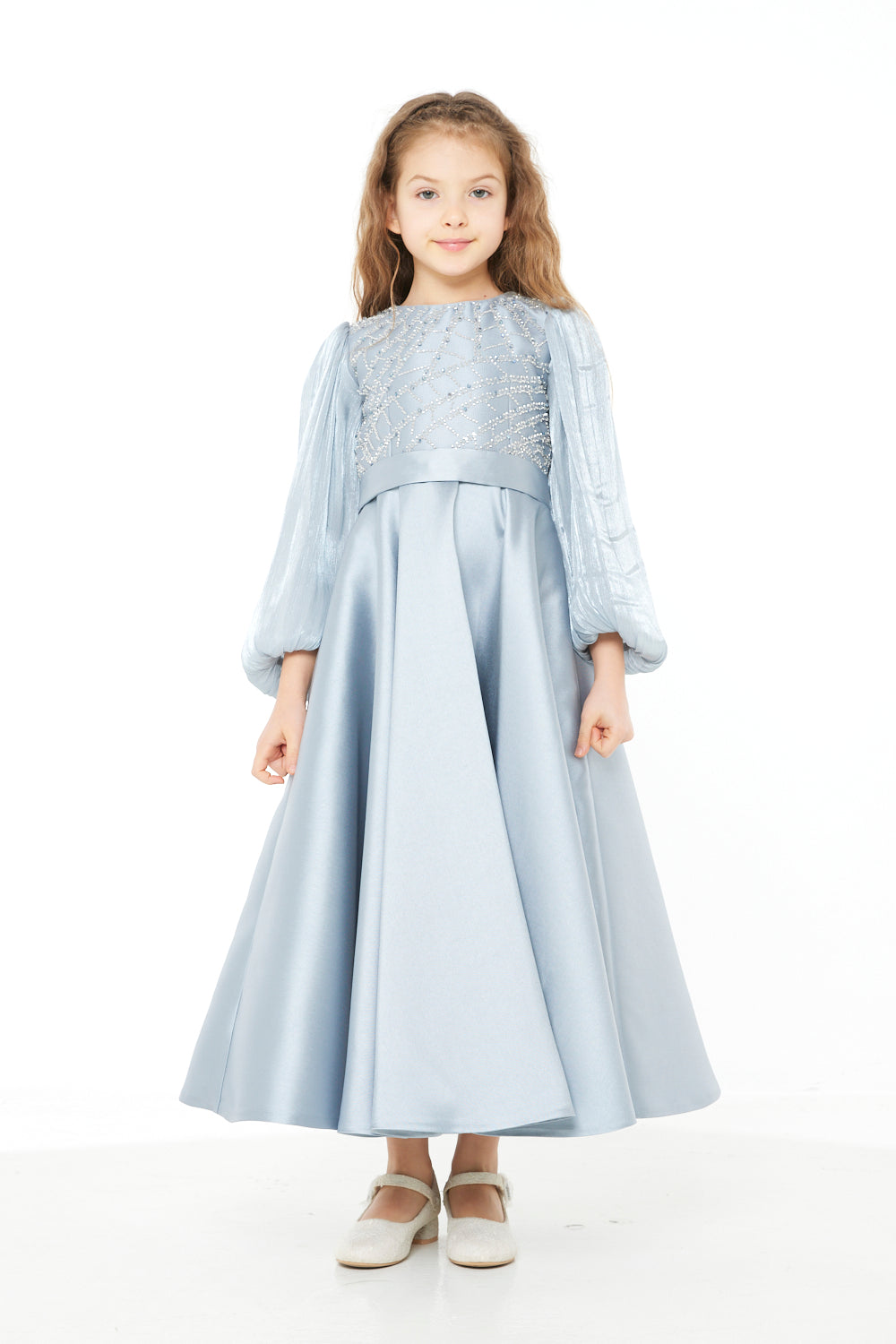 Embellished  Sheer Sleeve Gown