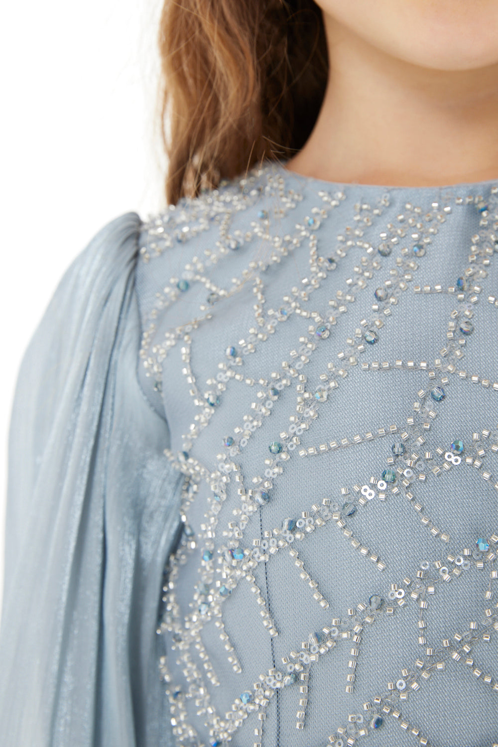 Embellished  Sheer Sleeve Gown