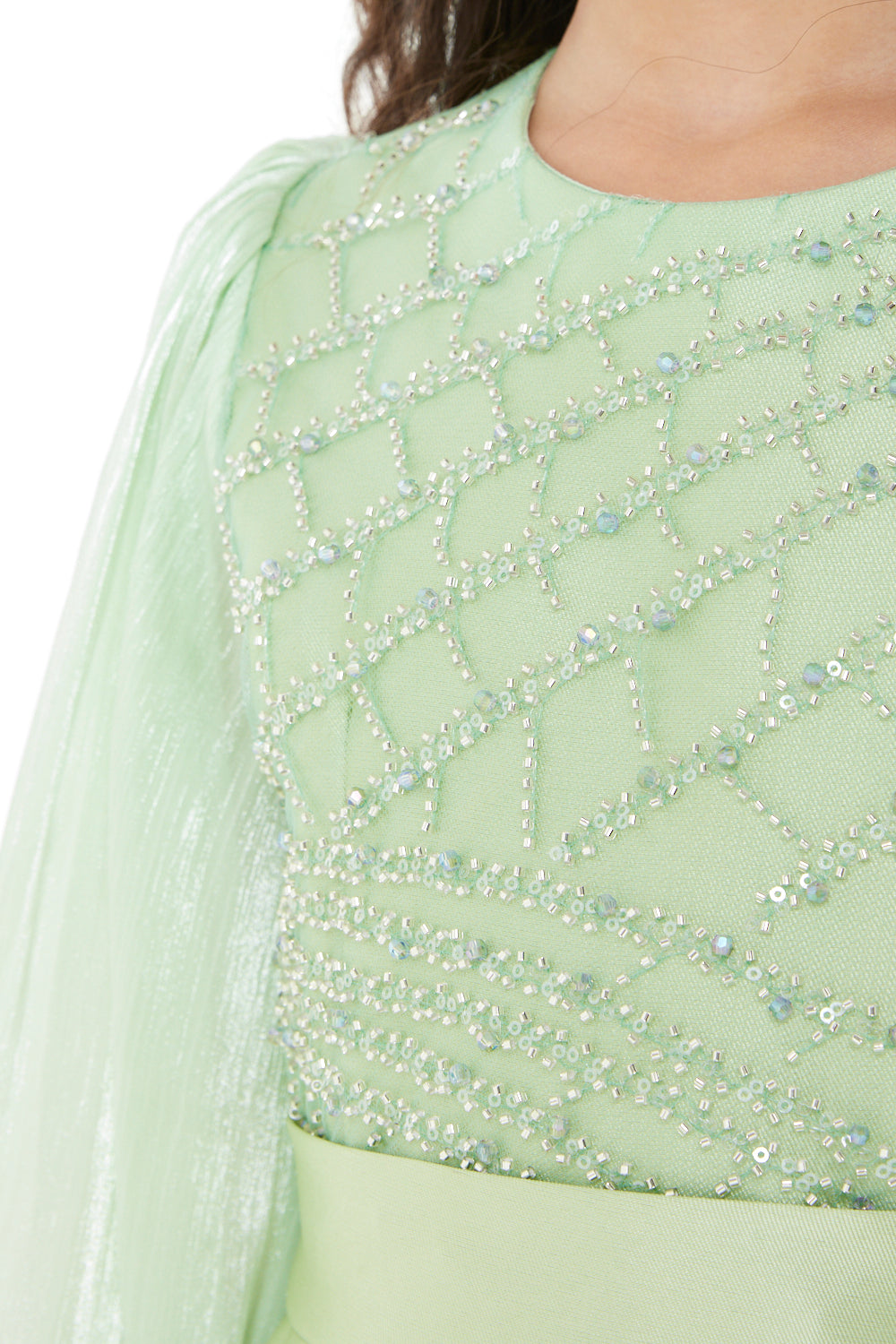 Embellished  Sheer Sleeve Gown