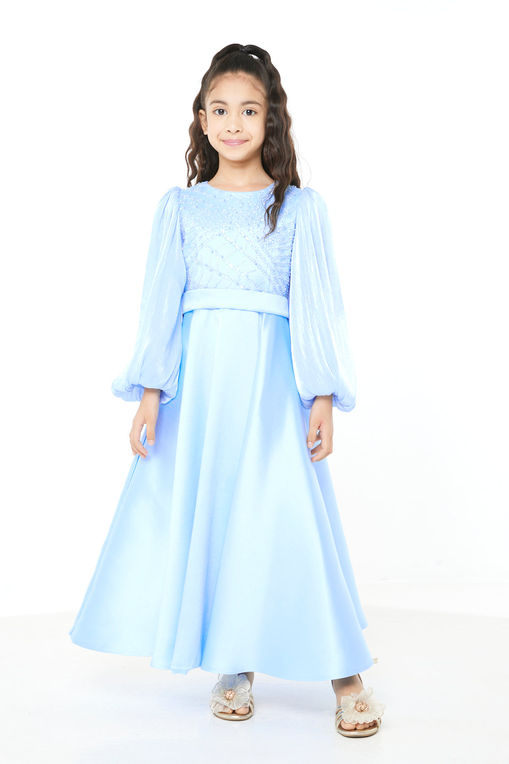 Embellished  Sheer Sleeve Gown