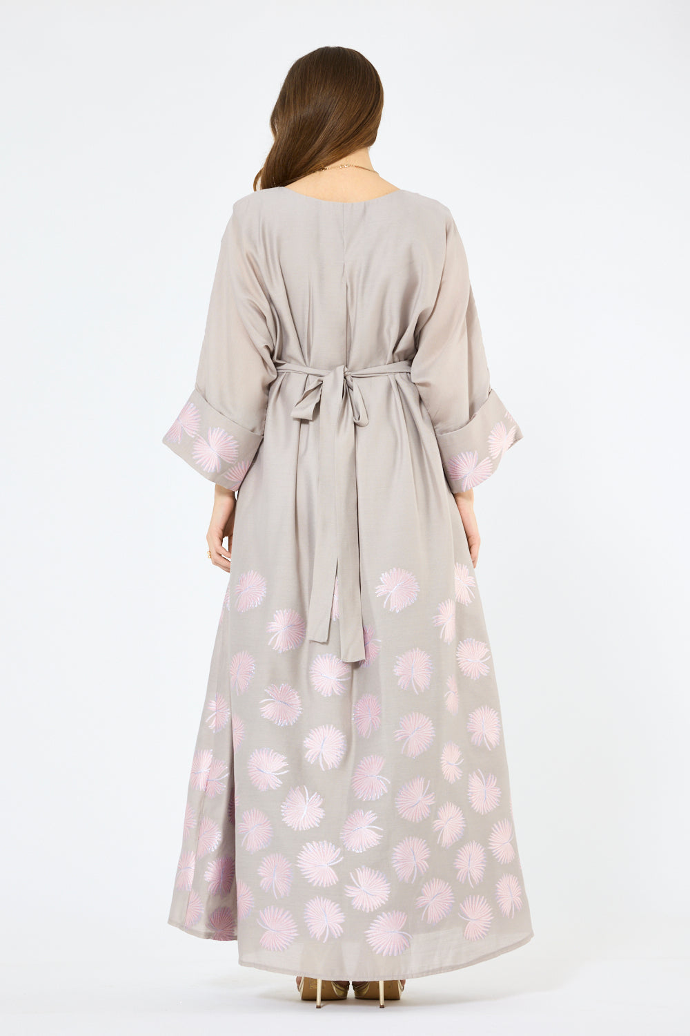 Vine Motif Print Belted Maxi Dress