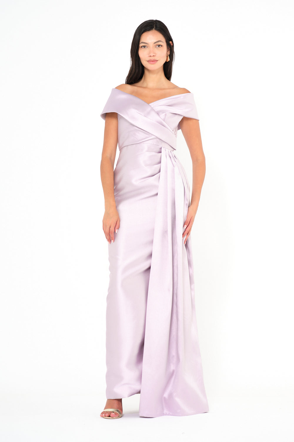 Off-Shoulder Wrapped Drape Gown