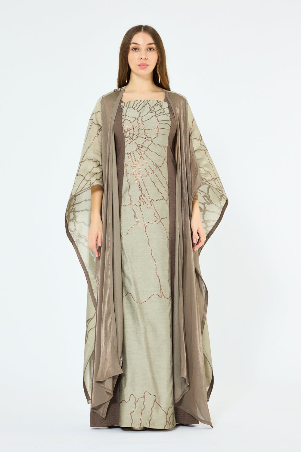 Crinkle Motif Cape Overlay Gown