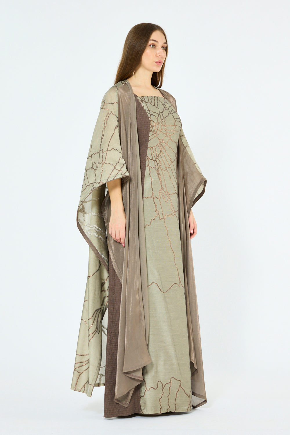 Crinkle Motif Cape Overlay Gown